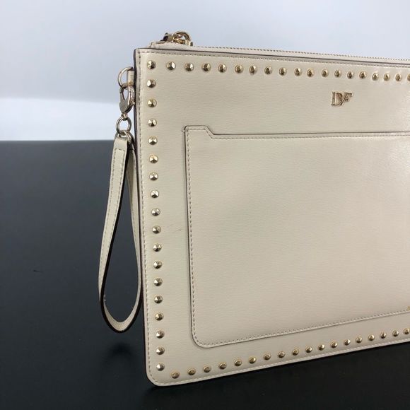 DVF On the Go Studded Zip Pouch in Parchment Cream Gold Studs - Picture 4 of 13
